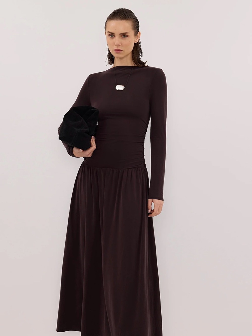 DIISH Long-Sleeve Dark Brown Maxi Dress